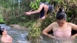 The girl went fishing picked up bottles in the pond and went bathing in the stream [upl. by Anaiv]