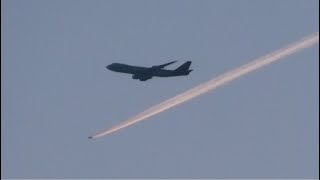 Sunset Contrails over Lennep  Boeing 747 Beauty Shot Remscheid Germany March 2024 [upl. by Coltson]