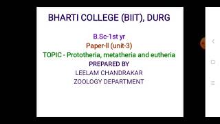 affinities of prototheria metatheria and eutheria by leelam chandrakar [upl. by Judah]