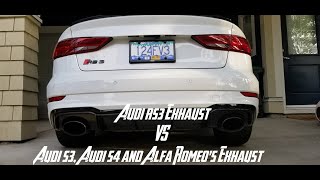 Audi RS3 VS Audi S3 Audi S4 amp 2 Alfa Romeos Exhaust Comparison [upl. by Karee199]