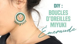 TUTO DIY PERLES  Création Boucles dOreilles Créoles Tissage Brickstitch Miyuki Delicas Emeraude [upl. by Ziul749]