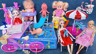 9 Minutes Satisfying with Unboxing Cute Doll Swimming Pool Playset，Baby Bicycle Toy  Review Toys [upl. by Morganstein]