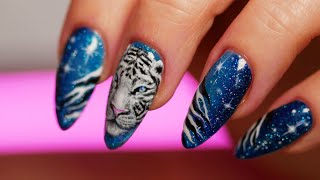 How To Hand Painted Tiger Portrait on Short Nails [upl. by Drummond]