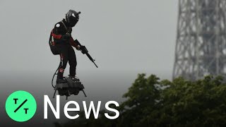 Flyboard Wows at Pariss Bastille Day Parade [upl. by Ahslek]