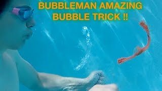 Bubbleman blasts away pool garbage  Amazing bubble trick [upl. by Ahsikahs]