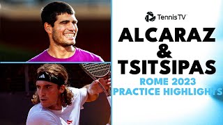 Carlos Alcaraz amp Stefanos Tsitsipas Practice Highlights  Rome 2023 [upl. by Morel758]