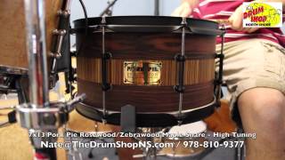 Pork Pie RosewoodZebrawood Snare 7x13  OneofaKind  The Drum Shop North Shore [upl. by Ydollem294]