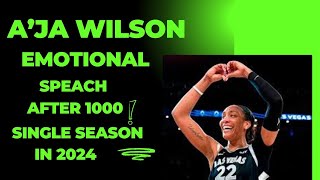 AJA WILSON EMOTIONAL speech after record of 1000 basket in single season [upl. by Nottage]