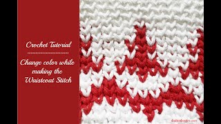 Crochet Tutorial  Changing color while making the Waistcoat Stitch [upl. by Ylellan]