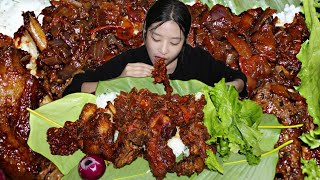 Spicy Pork Meat With Rice  Mukbang [upl. by Bandeen23]