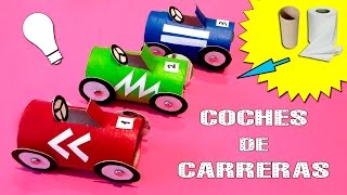 COCHES DE CARRERAS de cartón  Reciclaje con tubos de papel [upl. by Atinuhs]