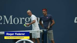 Roger Federer Warms Up For His R4 Match at the 2018 US Open [upl. by Kyriako]