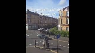 Anti immigrant protests large number of ranger supporters at PollokShields No violence reported [upl. by Ahsaele]