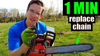 EASY How to change a Husqvarna chainsaw chain in 1 minute [upl. by Ahsinot]