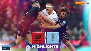 Premiership Highlights Saracens defeat Harlequins at the Tottenham Hotspur Stadium [upl. by Enoitna]