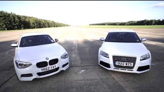 BMW M135i v Audi RS3 Road Track Dragrace  CHRIS HARRIS ON CARS [upl. by Bostow170]