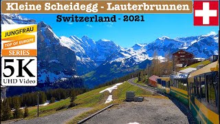 🇨🇭 Kleine Scheidegg Wengen Lauterbrunnen Switzerland Train Journey Jungfrau Series 5K UHD Video [upl. by Senhauser834]