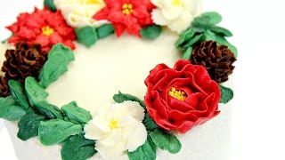 Poinsettia Wreath Cake Decorating  CAKE STYLE [upl. by Helbonna]