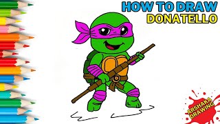 Easy Donatello Ninja Turtle Drawing  How to Draw Cartoon Characters for Beginners  Arshaka Drawing [upl. by Attenaj]