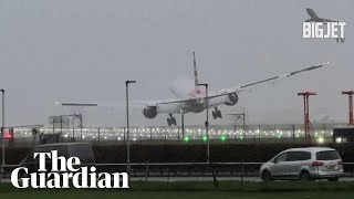 Plane makes bumpy landing at London Heathrow during Storm Gerrit [upl. by Pliam239]