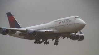 Storm Delta Air Lines Boeing 747400 Crosswind Landing at Narita [upl. by Hole]