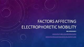 Electrophoretic Mobility Factors affecting electrophoretic mobility [upl. by Anatnahs]