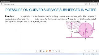 Hydrostatic forces on submerged Surfaces 18 Cylindrical gate with selfweight [upl. by Narahs]