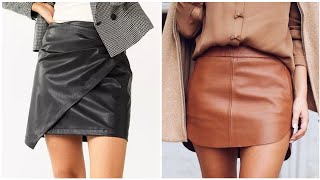 Latest Design Midi Faux Leather Skirts Outfit 🥰leatherskirts chicstyle trendyfashion [upl. by Harhay]