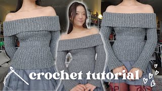 beginner friendly off shoulder crochet tutorial [upl. by Arikal982]