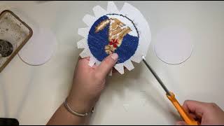 DIY Needlepoint Finishing How to lace a round canvas to a board [upl. by Elledoj143]