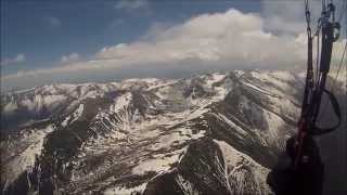 Flight with paraglider above Borovets Rila Mountain Bulgarian [upl. by Synn823]