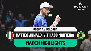 Matteo Arnaldi v Thiago Monteiro Highlights  Italy v Brazil Davis Cup 2024 Finals Group Stage [upl. by Nawtna866]