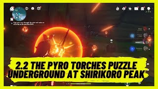 Genshin Impact 22  The Pyro Fire Torches Puzzle Underground at Shirikoro Peak on Tsurumi Island [upl. by Aimo]