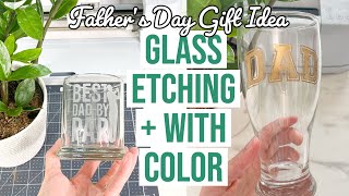 ETCH GLASS  TESTING COLOR ETCHED GLASS  FATHERS DAY GIFT IDEA WITH YOUR CRICUT [upl. by Norab]