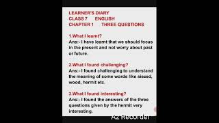 Class 7 English Ch1 Three questions learners diary Learners Diary Class 7 English Three Questions [upl. by Amii]