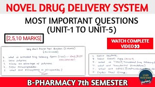 Novel Drug Delivery System most important questions  NDDS b pharm 7th sem most important questions [upl. by Immot]