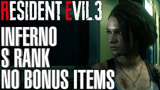 Resident Evil 3 Remake Inferno S Rank No Bonus Items Walkthrough  Guide [upl. by Holub]