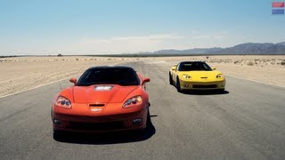 Showdown  2013 Chevrolet Corvette ZR1 vs 2013 Chevrolet Corvette Z06  CAR and DRIVER [upl. by Etirugram]