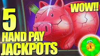 Fantastic 5 Hand Pay Jackpots On Superlock Piggy Bankin Slot Machine [upl. by Rahmann]