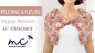 Comment faire une pèlerine cape à fleur pour cérémonie au crochet  tuto  pas à pas [upl. by Ayad292]