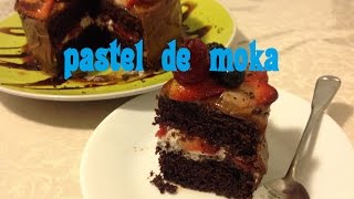 Receta de pastel de moka envinado y relleno de fresas con crema repostreria pasteles angycrisjavi [upl. by Kylynn]