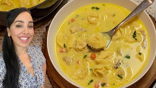 Greek Lemony Chicken Avgolemono Soup with Tortellini [upl. by Sairtemed]