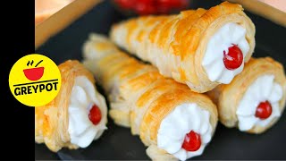 Puff Pastry Cream Cones  Cream Horn Recipe [upl. by Connolly]