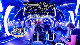 VR 360 TRON Lightcycle Run Roller Coaster On Ride POV with Queue Walt Disney World 2023 11 02 [upl. by Oiramd]