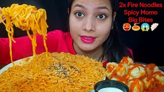 Eating 2x Spicy Fire Noodles Momo  Noodles Eating Challenge  Food Challenge  Foodie Jd [upl. by Rbma]