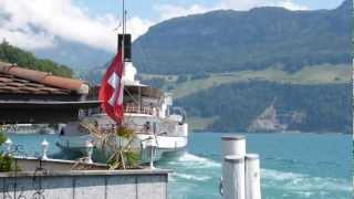 Paddlewheel steamer GALLIA leaving Gersau station [upl. by Hite]