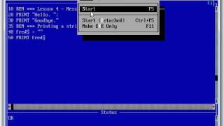 The basics of QBasic  Lesson 4 Concatenating strings and tidying up output [upl. by Crescint]