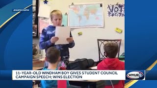 11yearold Windham boy gives student council campaign speech wins election [upl. by Ellehsar]