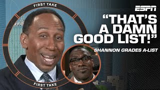 That’s a damn good list  Shannon Sharpe gives props to Stephen’s AList 🙌  First Take [upl. by Aldwin163]