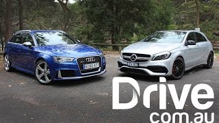 Audi RS3 Sportback v MercedesAMG A45 Road Comparison  Drivecomau [upl. by Losse]